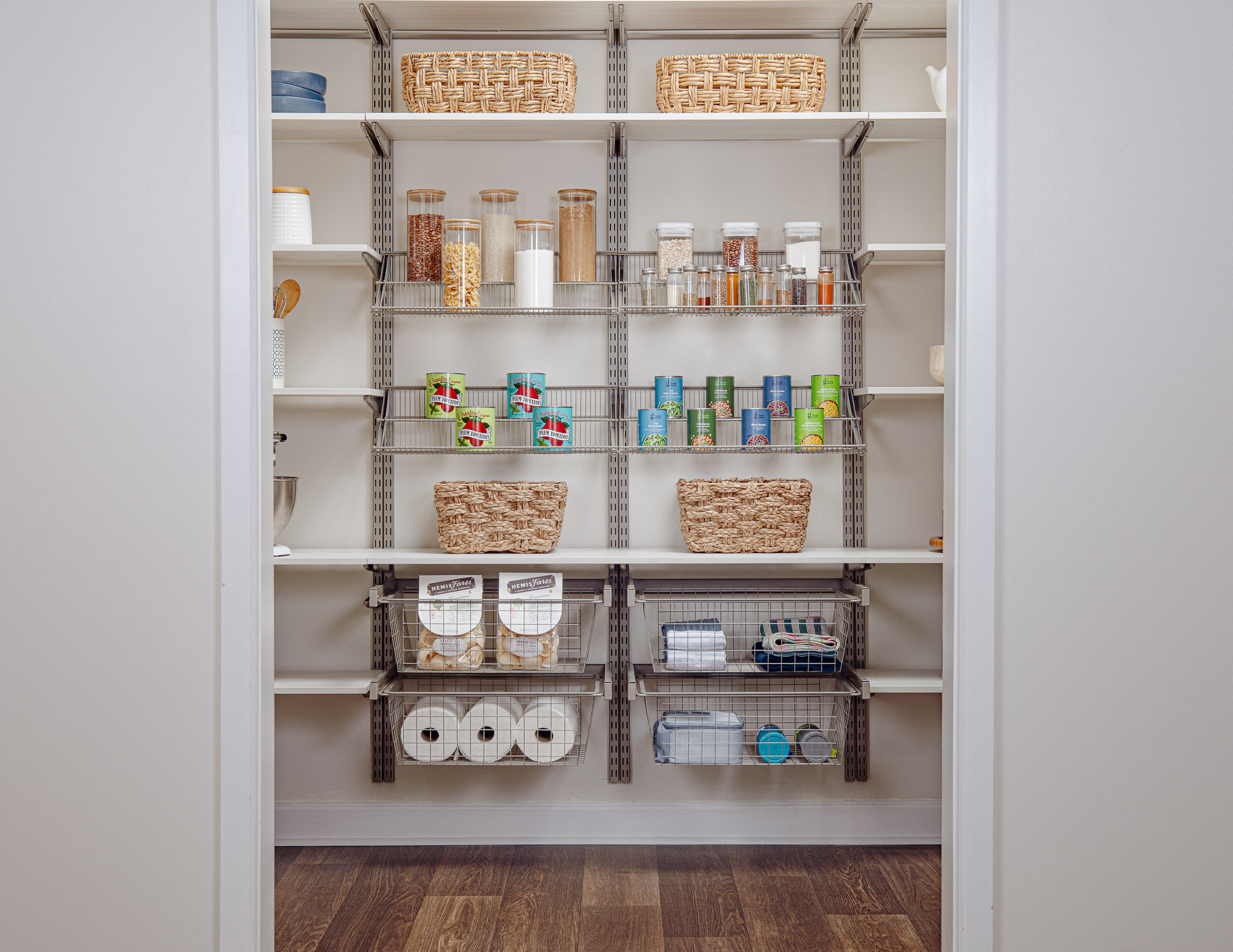 Reach-in Pantry Organization System Idea